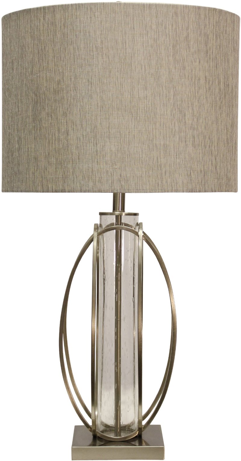 34 Inch Brushed Steel And Seeded Glass Cylinder Table Lamp