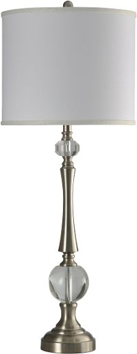 37 Inch Brushed Steel and Crystal Glass Table Lamp