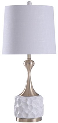 34 Inch Dimpled White Table Lamp with Metal Accent