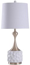 Clearance 34 Inch Dimpled White Table Lamp with Metal Accent