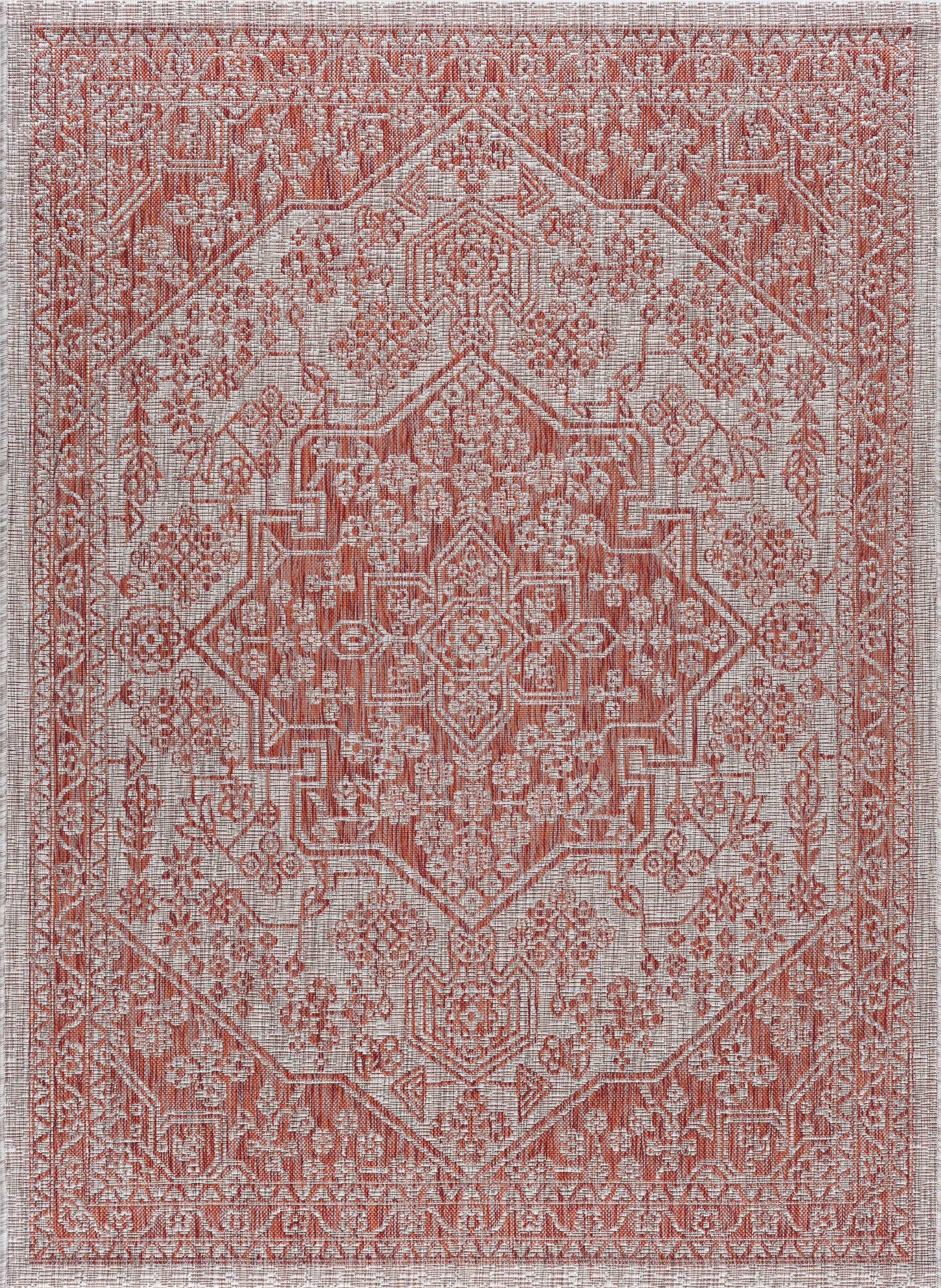 VND14205X8 5 x 7 Medium Medallion Terracotta Indoor-Outdoor Rug - Veranda-1