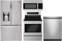 KIT LG 4 Piece Electric Kitchen Appliance Package with Smart French Door Refrigerator - Stainless Steel