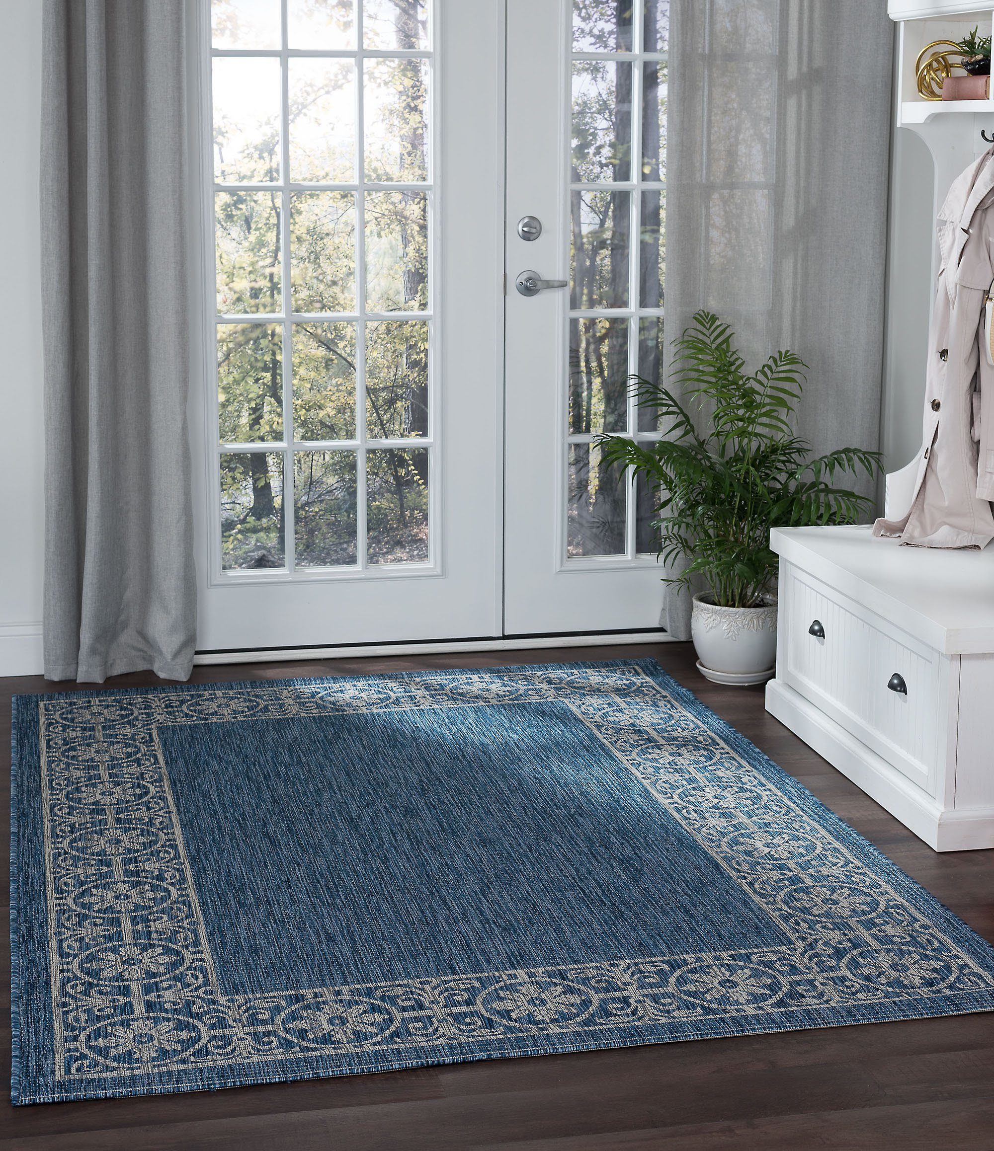 VND18148X10 Veranda 8 x 10 Border Indigo Blue Indoor-Outdoor Rug-2