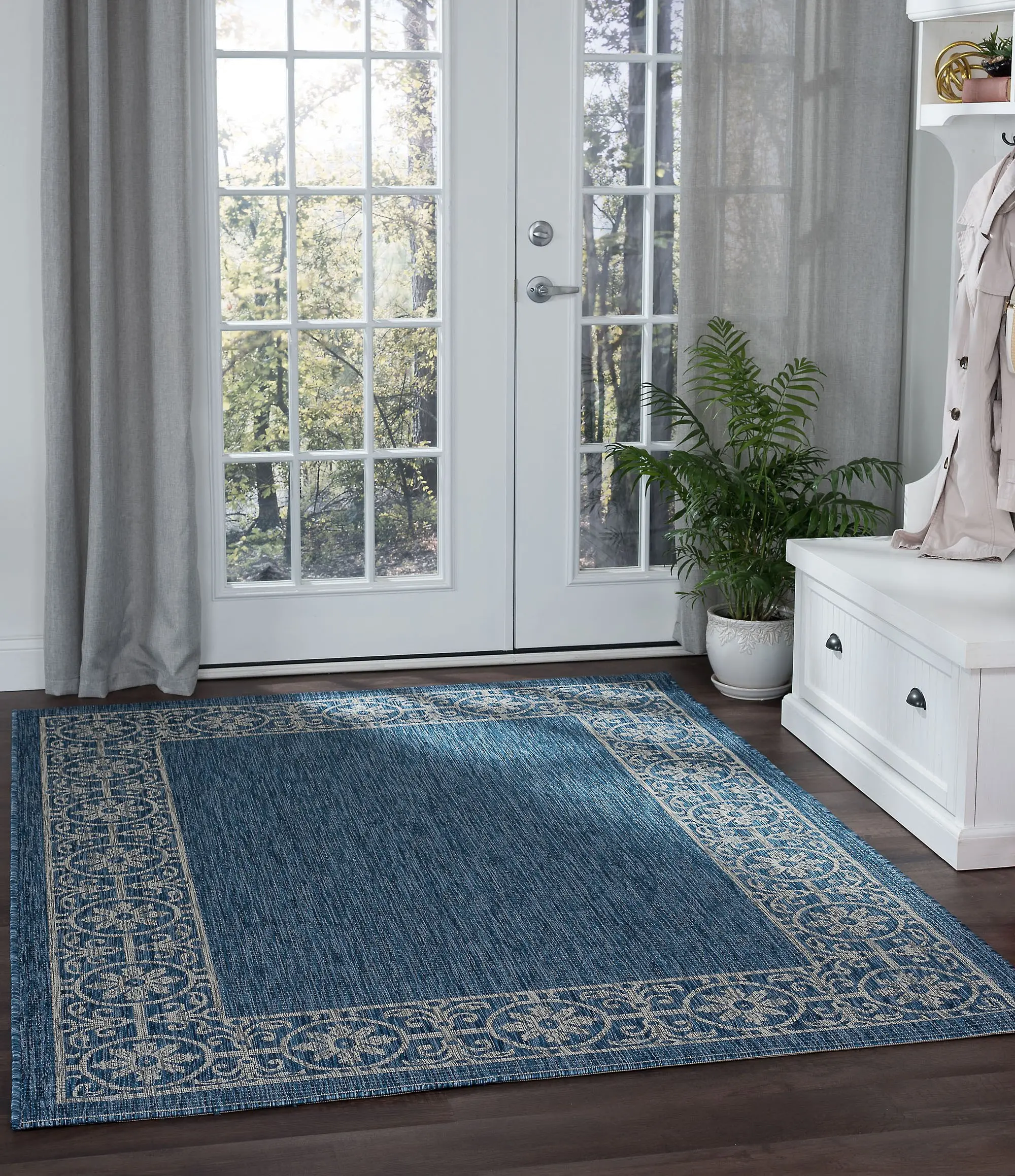 VND18148X10 Veranda 8 x 10 Border Indigo Blue Indoor-Outdoor Rug-2