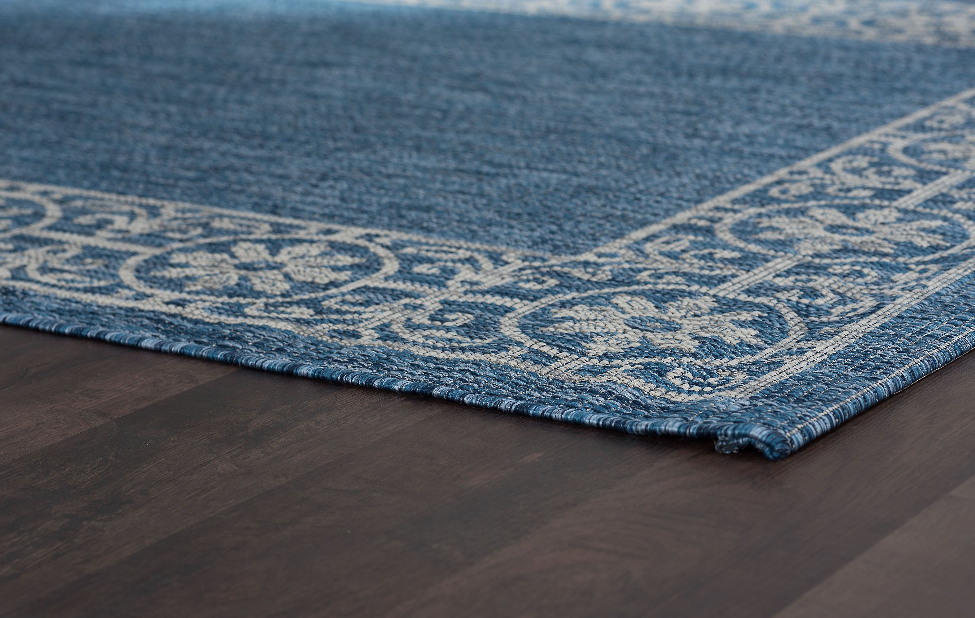 VND18148X10 Veranda 8 x 10 Border Indigo Blue Indoor-Outdoor Rug-4