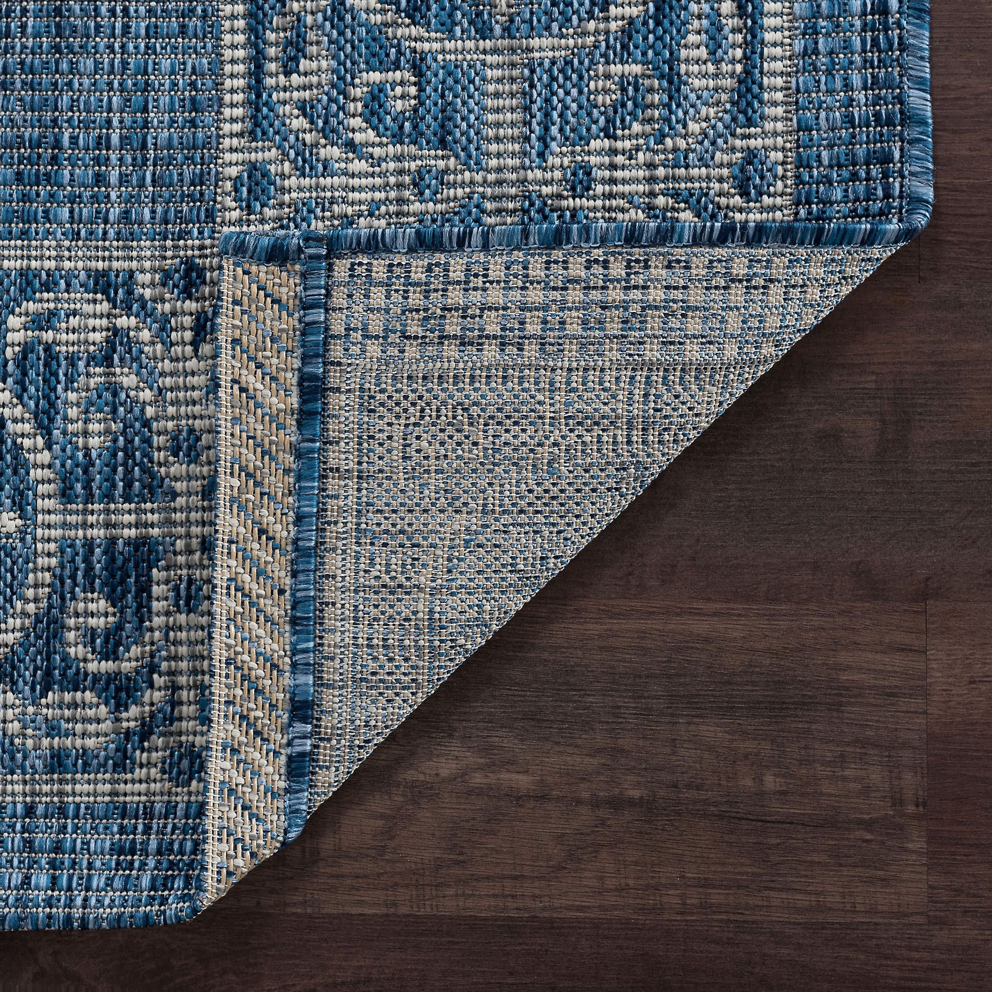 VND18148X10 Veranda 8 x 10 Border Indigo Blue Indoor-Outdoor Rug-5