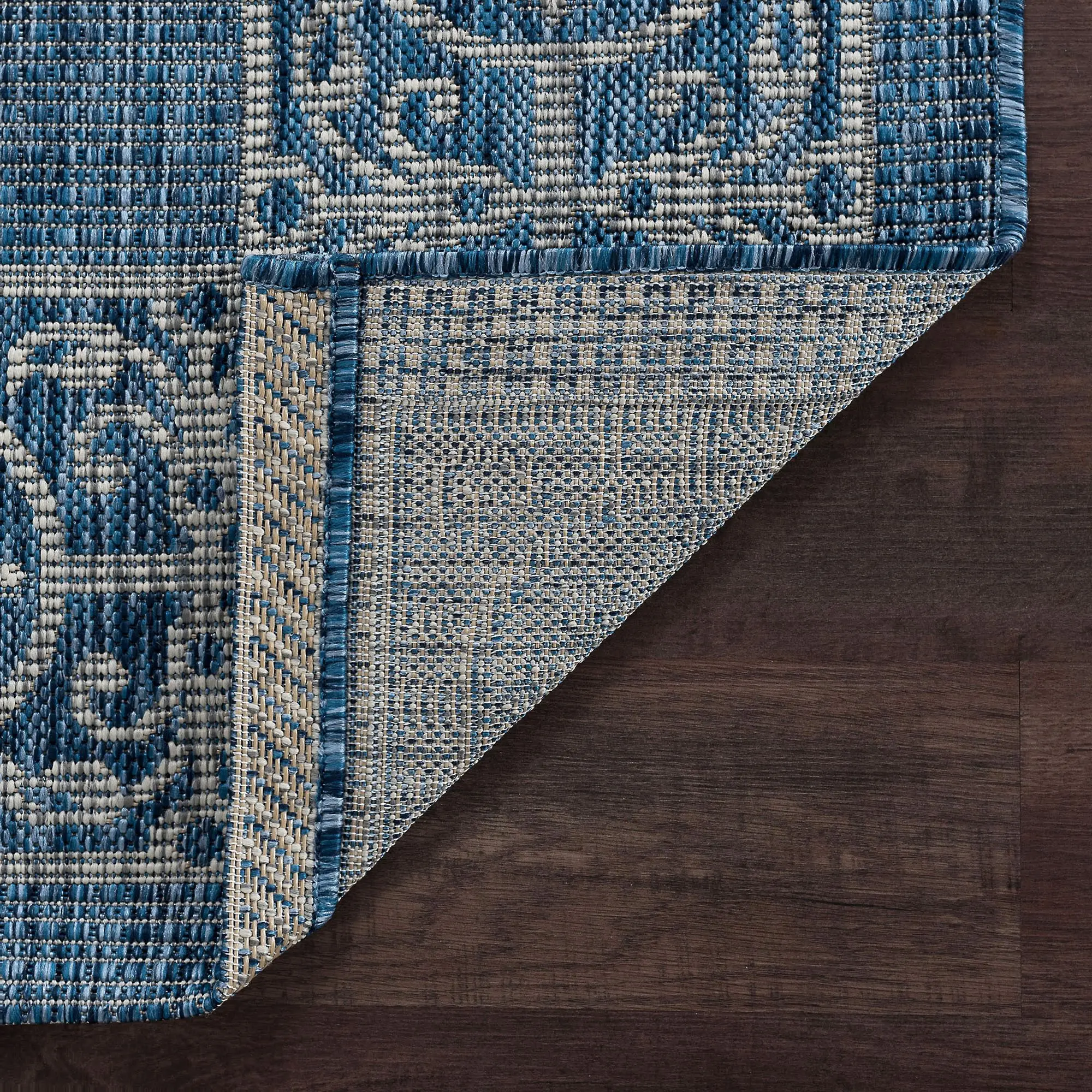 VND18148X10 Veranda 8 x 10 Border Indigo Blue Indoor-Outdoor Rug-5