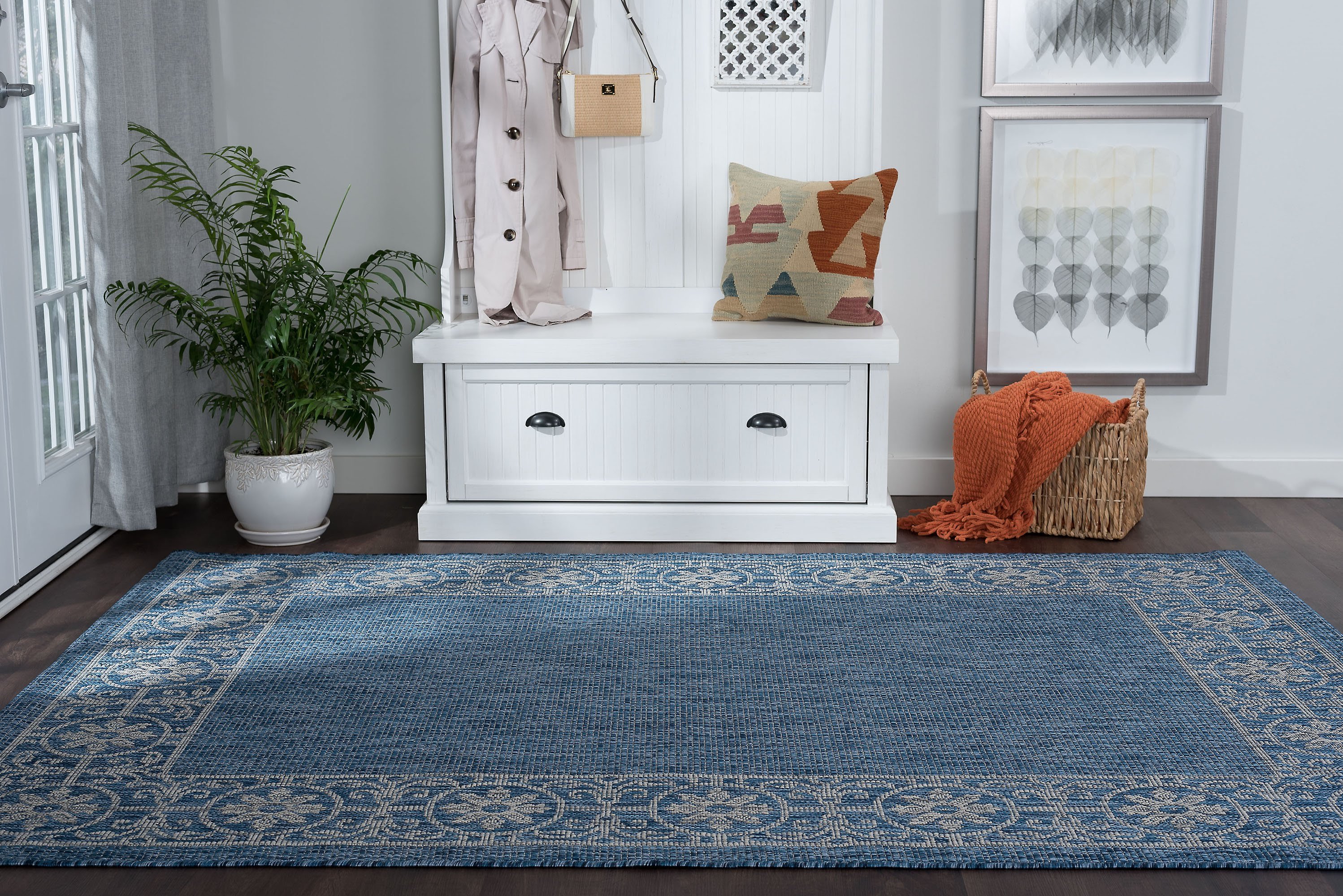 VND18148X10 Veranda 8 x 10 Border Indigo Blue Indoor-Outdoor Rug-7