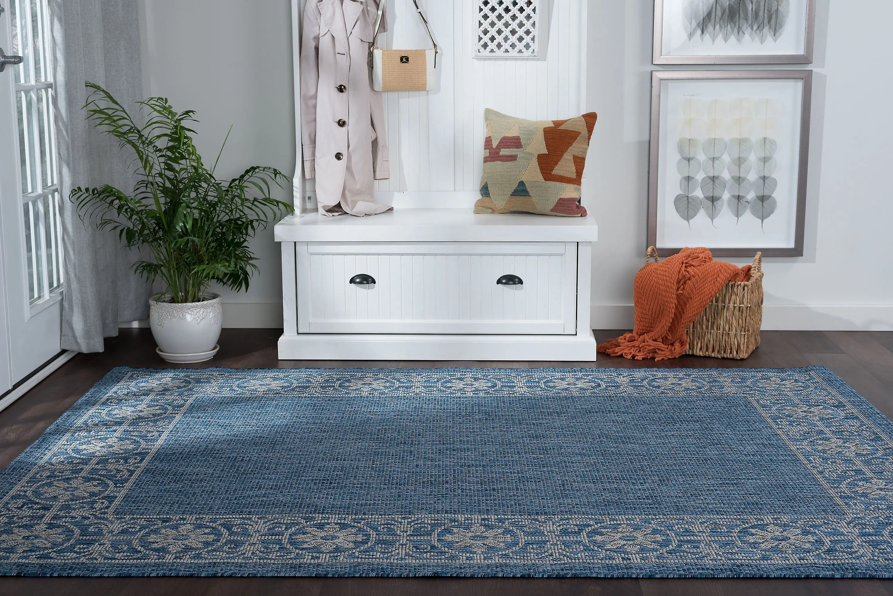 VND18148X10 Veranda 8 x 10 Border Indigo Blue Indoor-Outdoor Rug-7