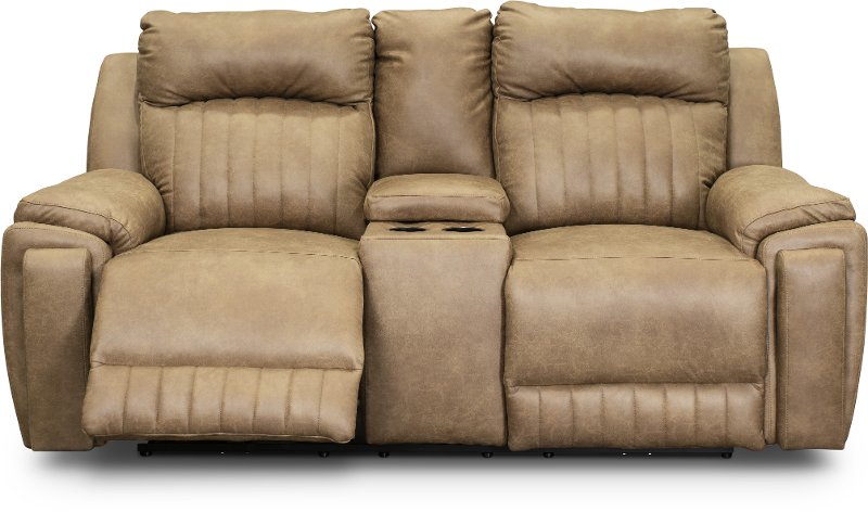 Vintage Taupe Standard Power Reclining Loveseat With Console