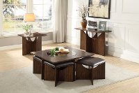 Cherry Brown Coffee Table with Ottomans - Akita
