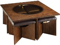 Cherry Brown Coffee Table with Ottomans - Akita-2