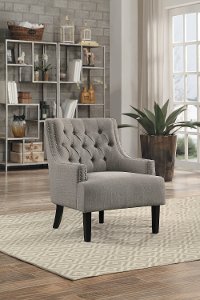 Taupe Linen Accent Chair with Nail Head Trim - Charisma-2