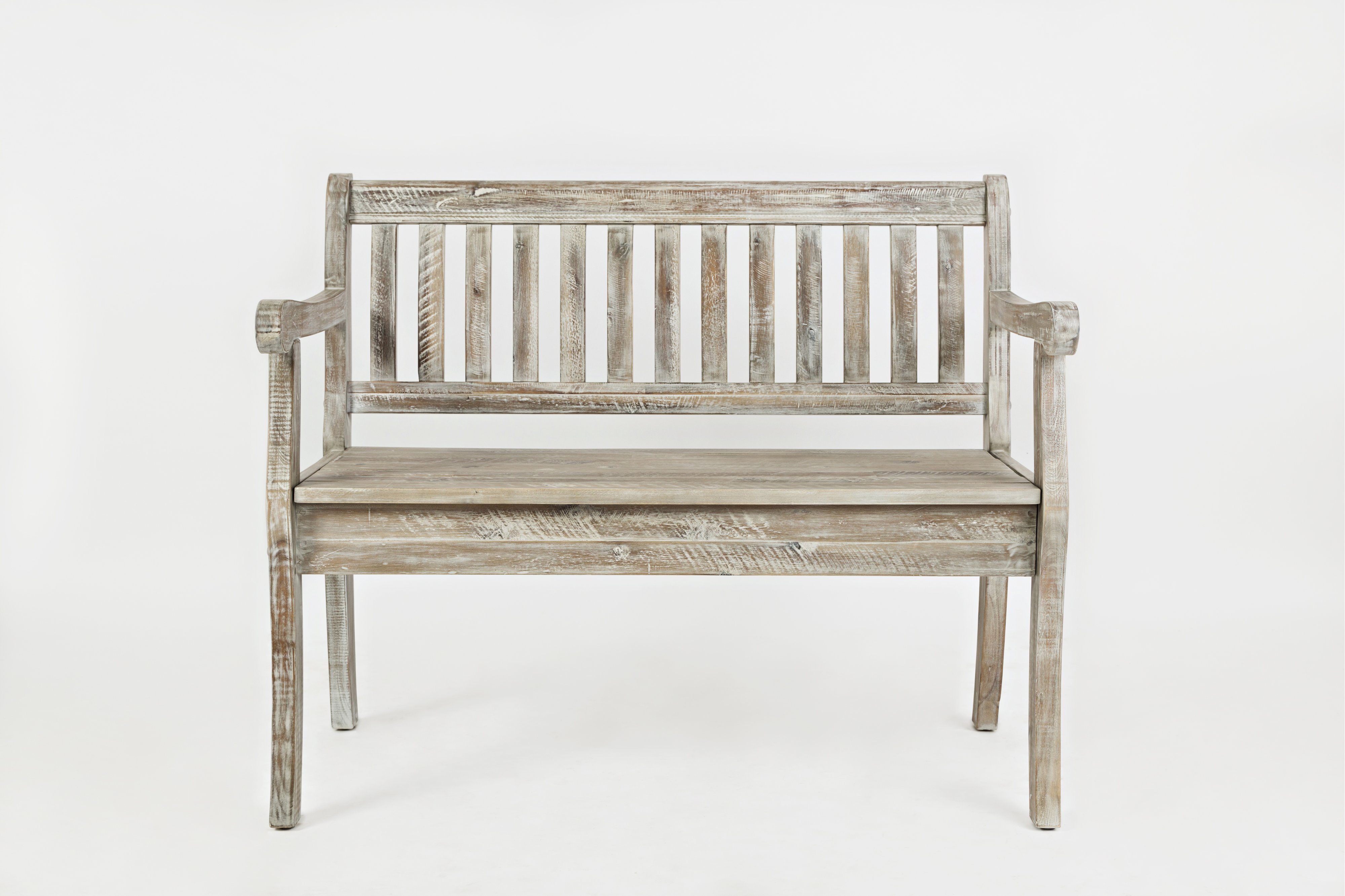 Washed Gray Craft Slat Back Storage Bench - Artisan-1