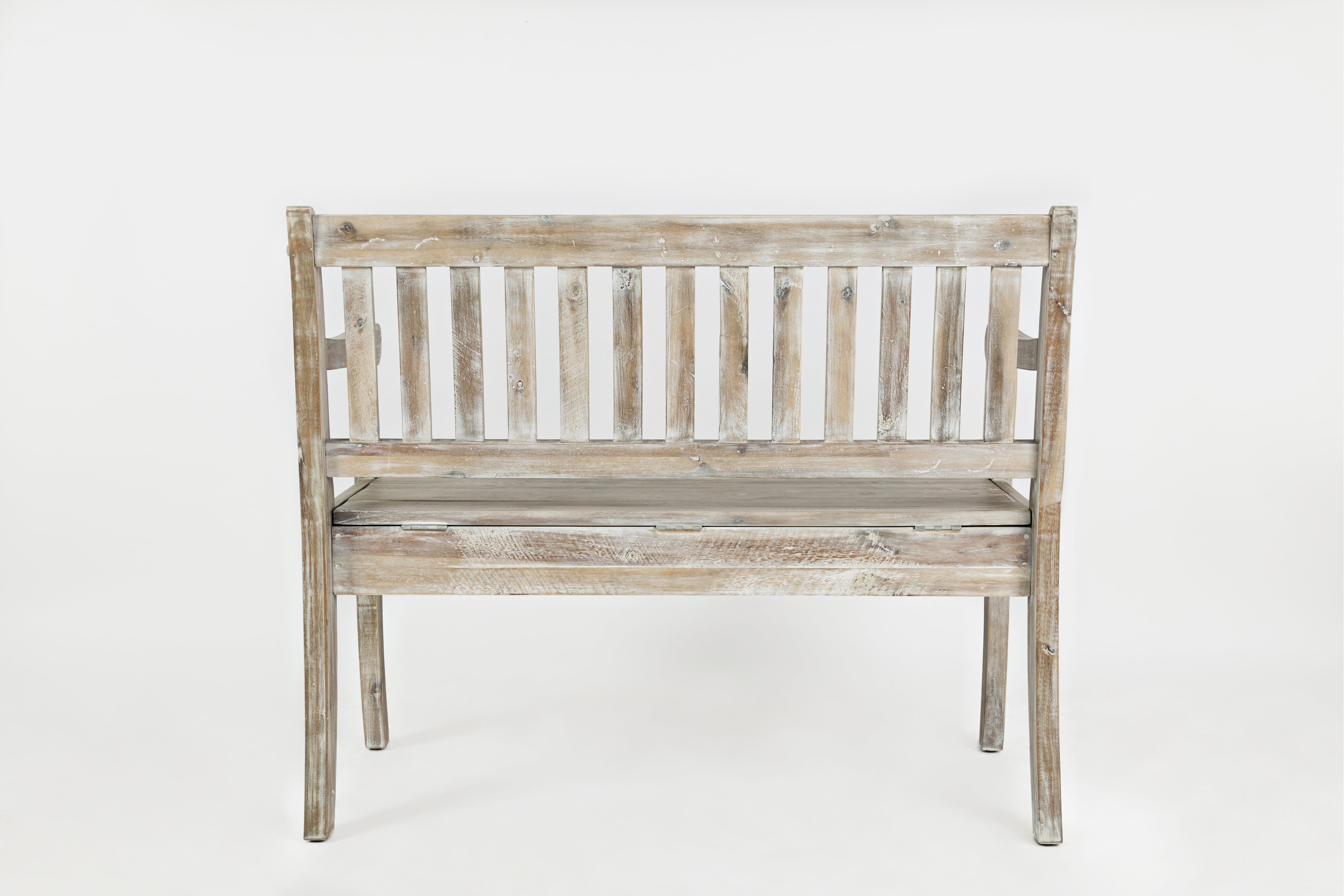 Washed Gray Craft Slat Back Storage Bench - Artisan-2