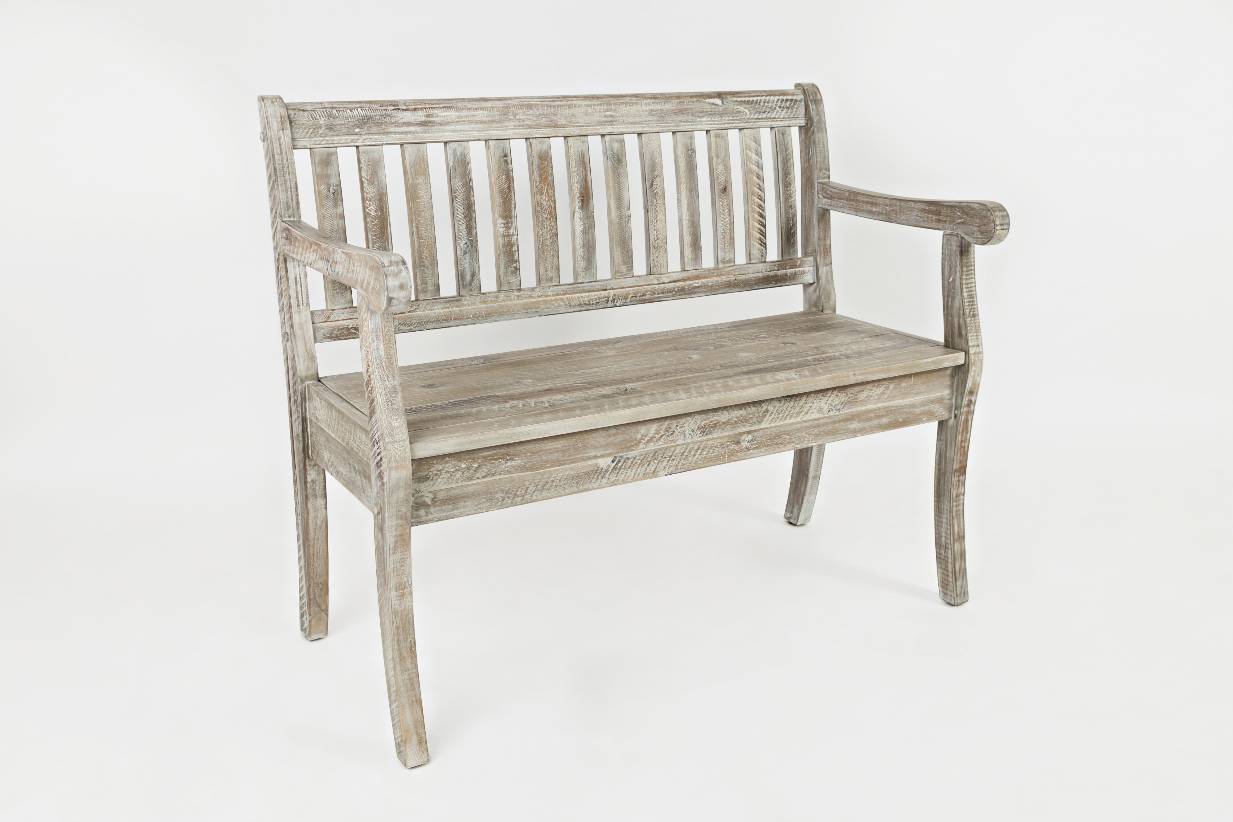 Washed Gray Craft Slat Back Storage Bench - Artisan-5