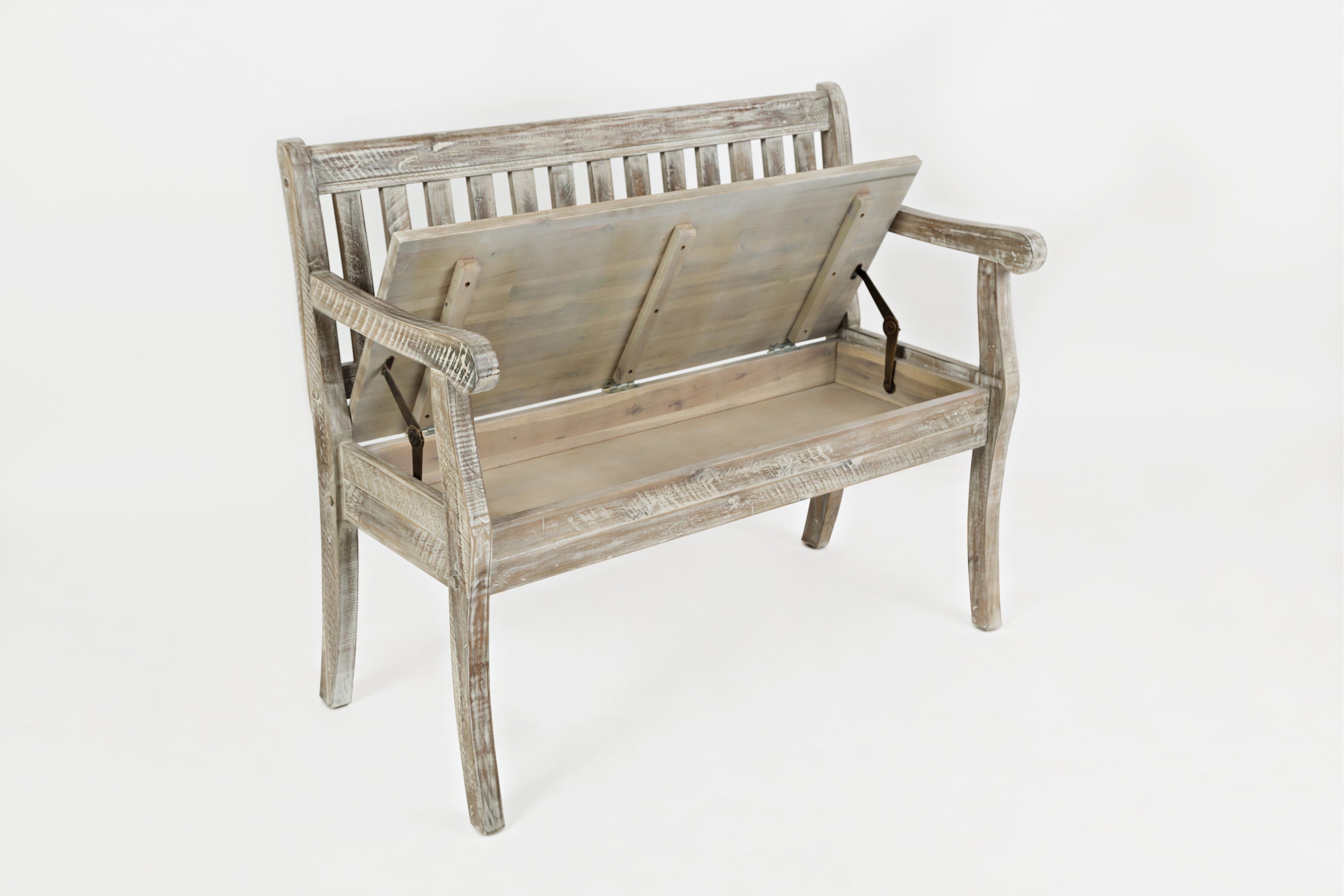 Washed Gray Craft Slat Back Storage Bench - Artisan-7