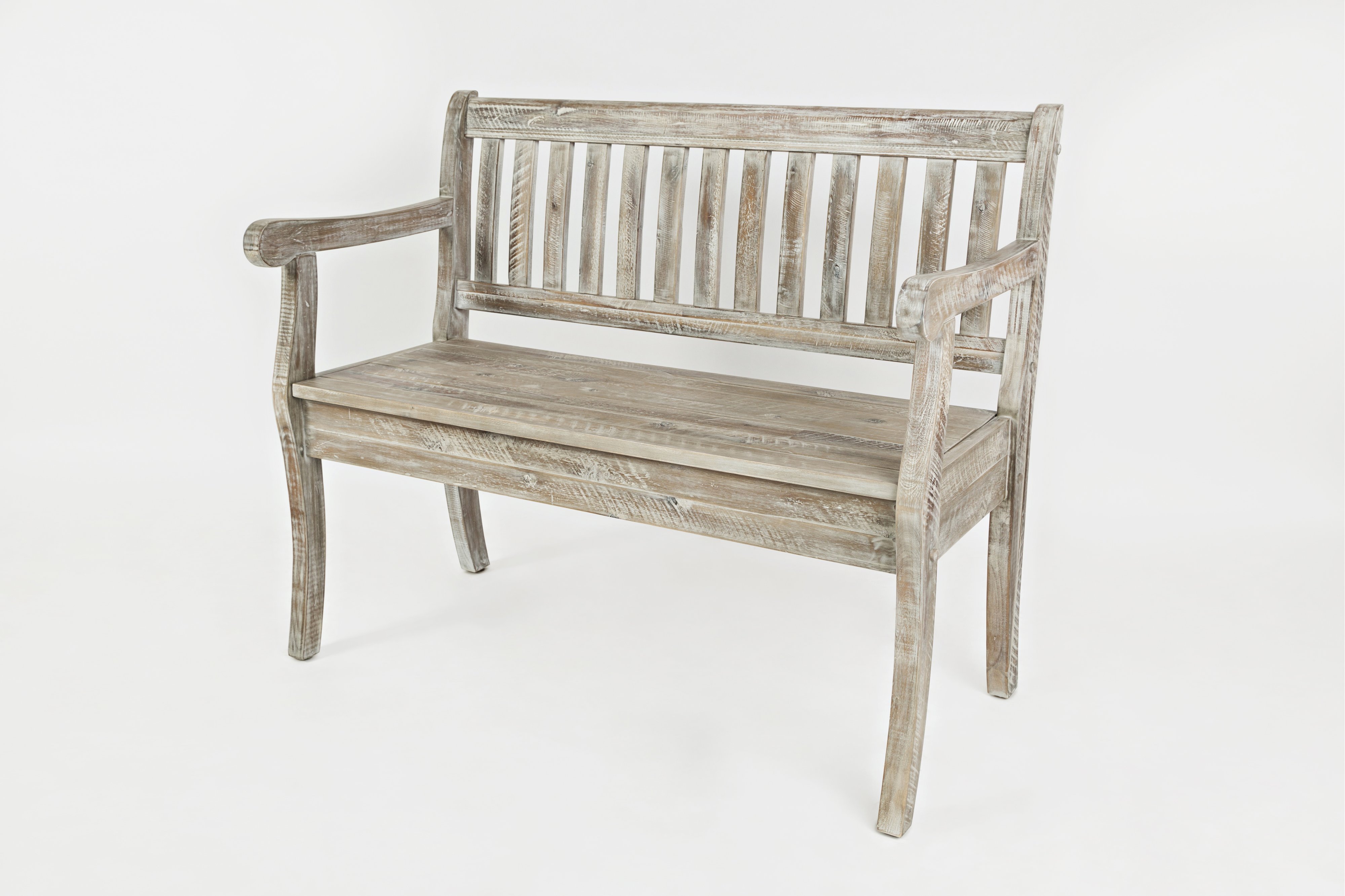 Washed Gray Craft Slat Back Storage Bench - Artisan-8