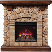 Rustic Stone Wall Fireplace - Tequesta