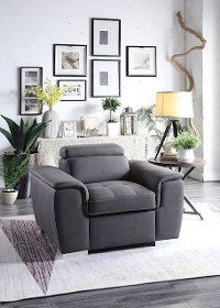 Casual Contemporary Gray Chair with Pullout Ottoman - Ferriday