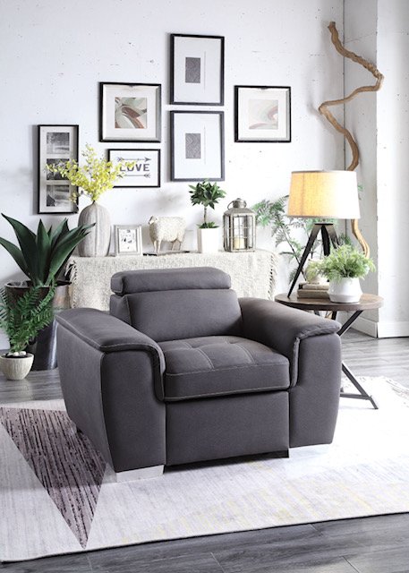 Ferriday Casual Contemporary Gray Chair with Pullout Ottoman-1