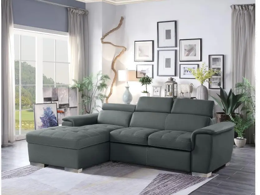 Ferriday Gray Sectional Sofa with Pullout Sofa Bed and Left-Side Storage Chaise-1