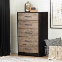 Modern Weathered Oak and Brown 5 Drawer Chest - Londen