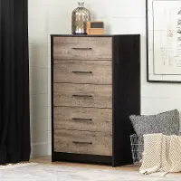 12228 Modern Weathered Oak and Brown 5 Drawer Chest - Londen
