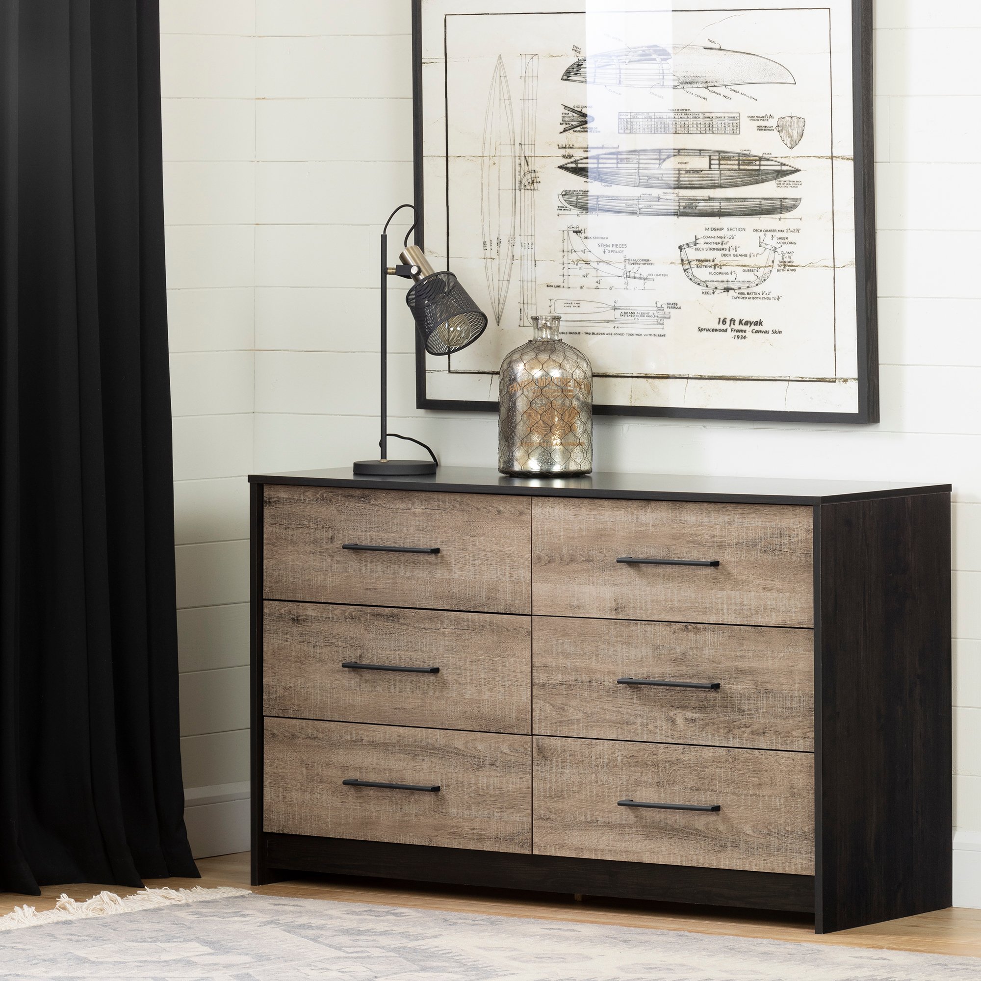12229 Contemporary Weathered Oak and Brown 6 Drawer Dresser - Londen-1