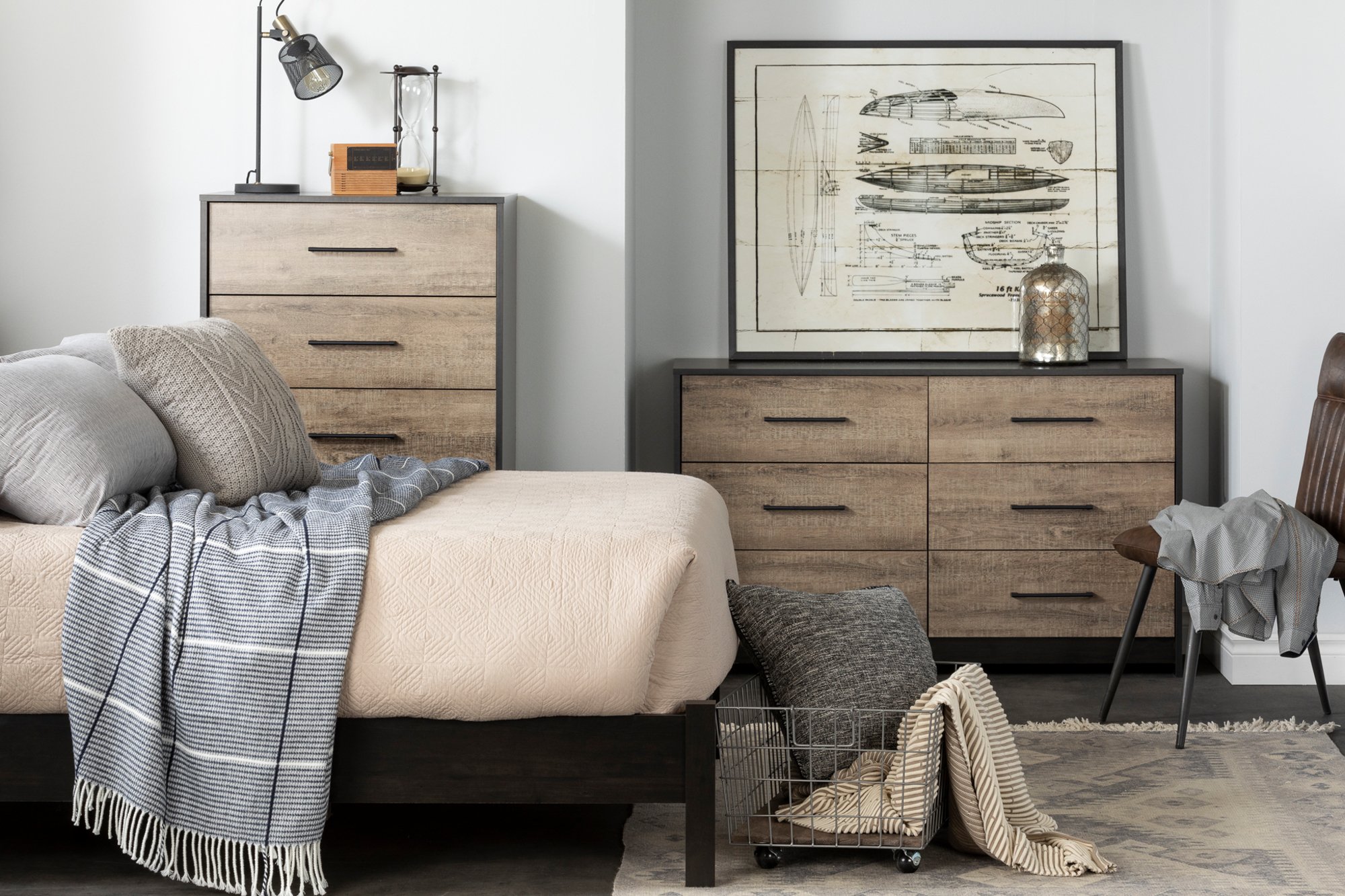 12229 Contemporary Weathered Oak and Brown 6 Drawer Dresser - Londen-4