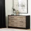 12229 Contemporary Weathered Oak and Brown 6 Drawer Dresser - South Shore