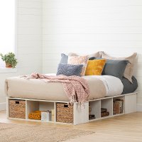 11833 Oak White Full Storage Platform Bed with 2 Baskets - Avilla