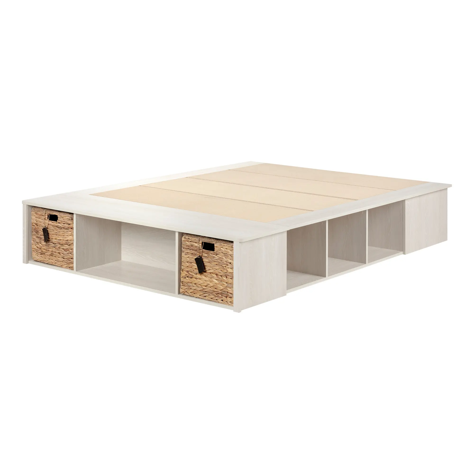 11836 Oak White Queen Storage Platform Bed with 2 Baskets - Avilla-2
