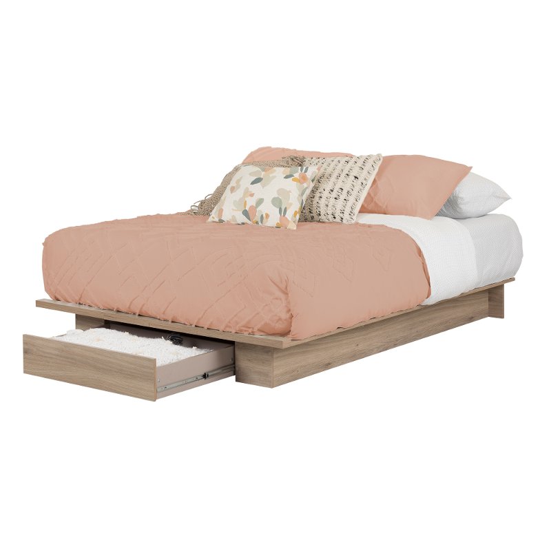Rustic Oak Queen Platform Bed With Drawer Step One Rc Willey 11879 Rustic Oak Queen Platform Bed With Drawer Step One
