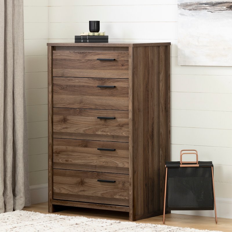 Modern Walnut 5 Drawer Chest Tao