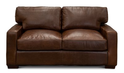 Contemporary Brown Leather Loveseat - Native