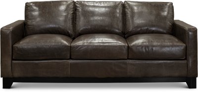 Contemporary Gray Brown Leather Sofa - Maui