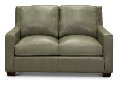 Contemporary Sage Green Leather Loveseat - Logan