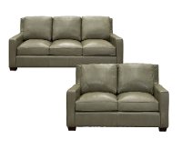 Sage Green Leather 2 Piece Living Room Set - Logan
