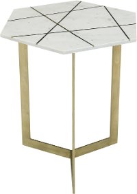 Antique Brass Modern Accent Table with White Marble Top