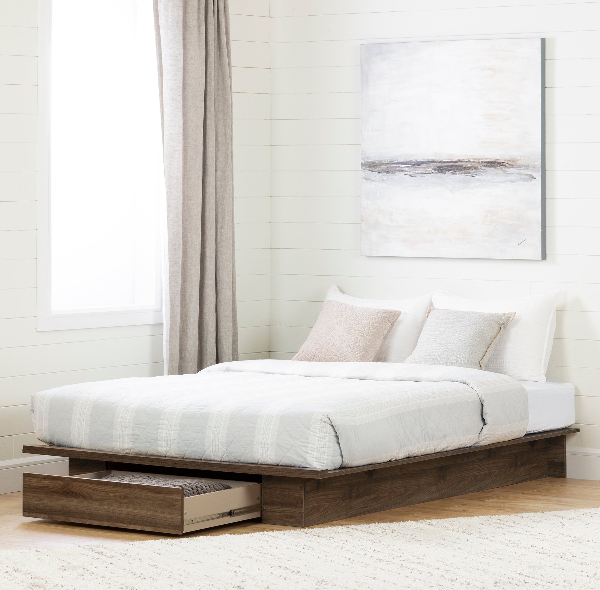 11939 Modern Walnut Platform Full/Queen Storage Bed - Tao-1