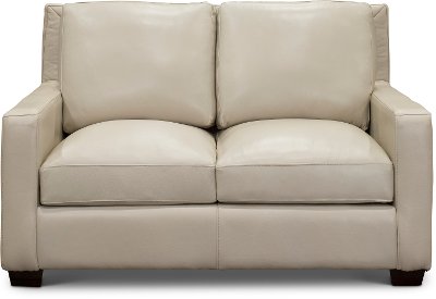 Contemporary Pebble White Leather Loveseat - Logan