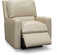 Contemporary Pebble White Leather Power Recliner - Logan
