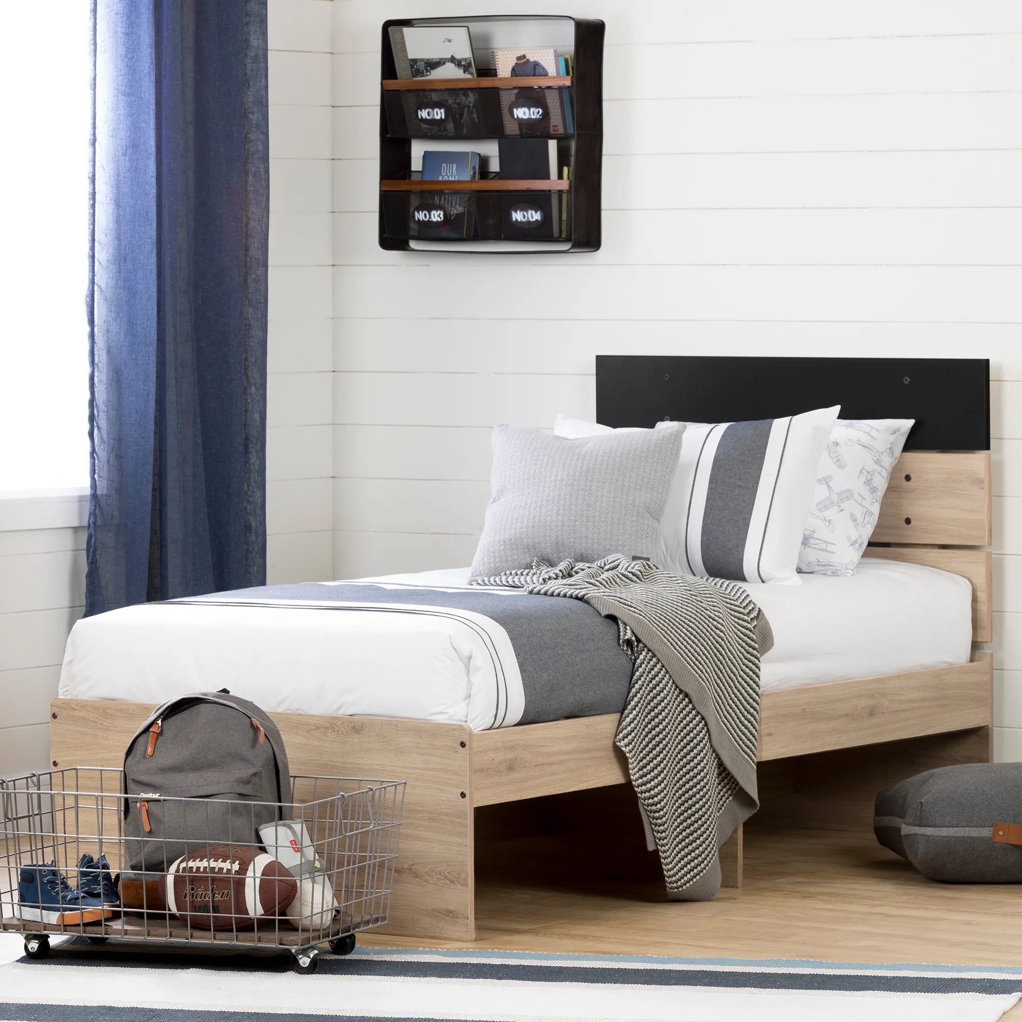 11022 Industrial Modern Rustic Oak Twin Platform Bed - Induzy-1