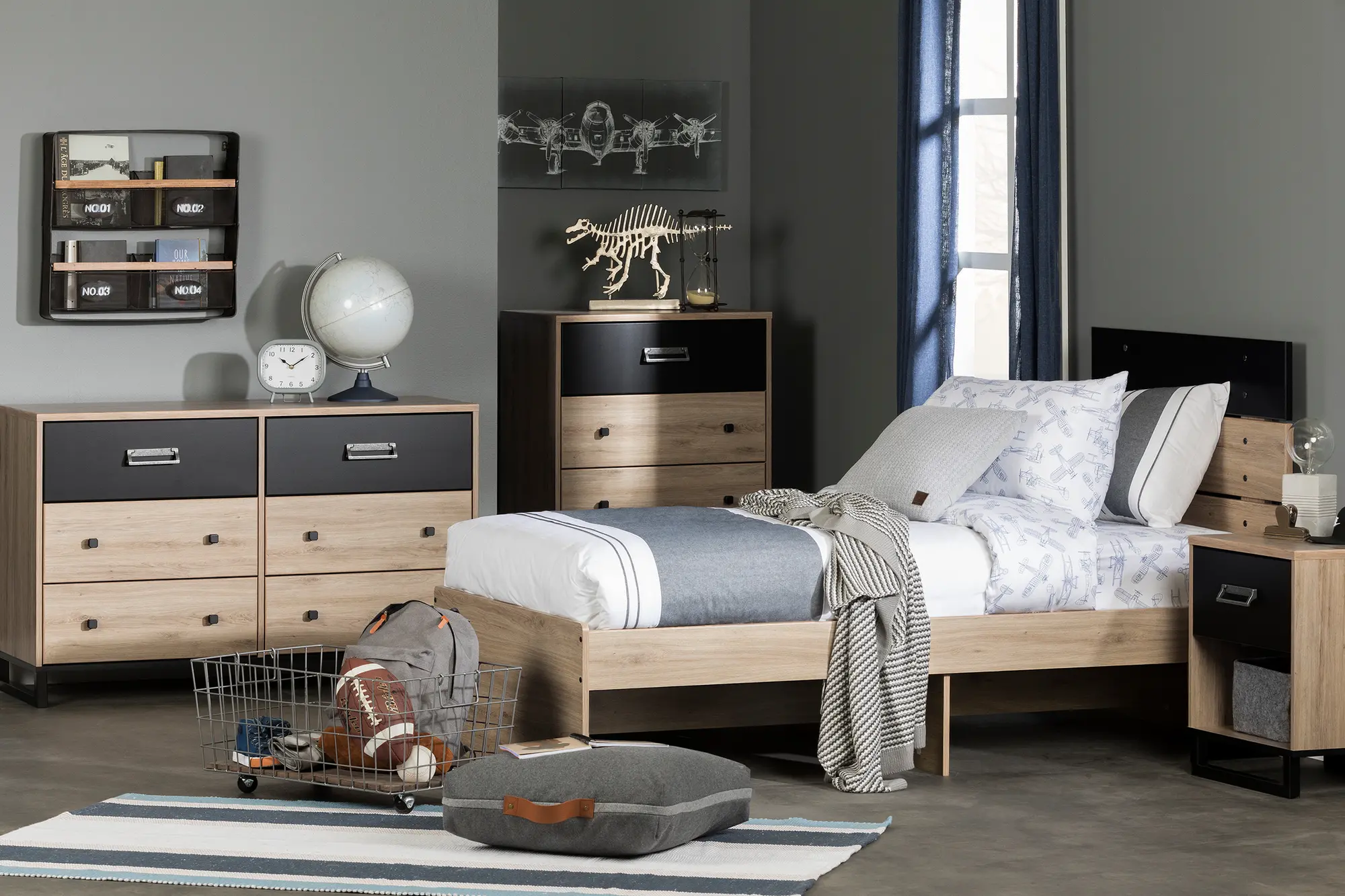 11022 Industrial Modern Rustic Oak Twin Platform Bed - Induzy-3