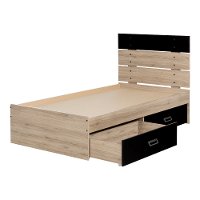 12168 Rustic Oak and Black Platform Twin Storage Bed - Induzy