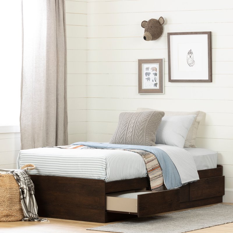 Brown Oak Twin Storage Platform Bed Aviron