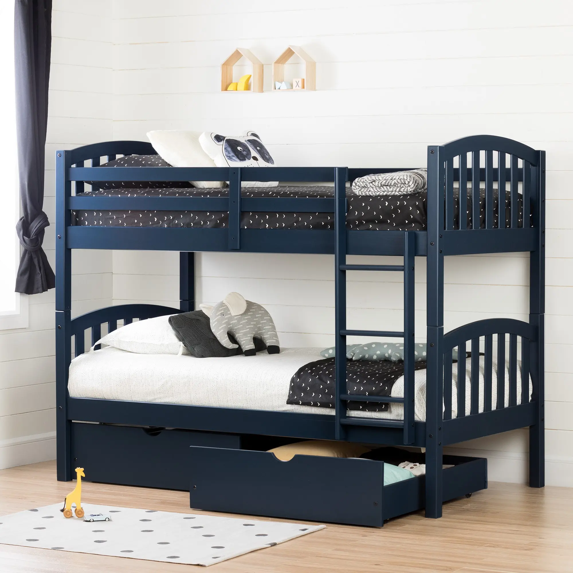 11824 Navy Blue Twin-over-Twin Bunk Bed with Drawers - Ulysses-1