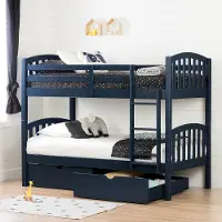 11824 Navy Blue Twin-over-Twin Bunk Bed with Drawers - Ulysses