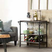 12069 Weathered Oak and Black Industrial Bar Cart - Munich
